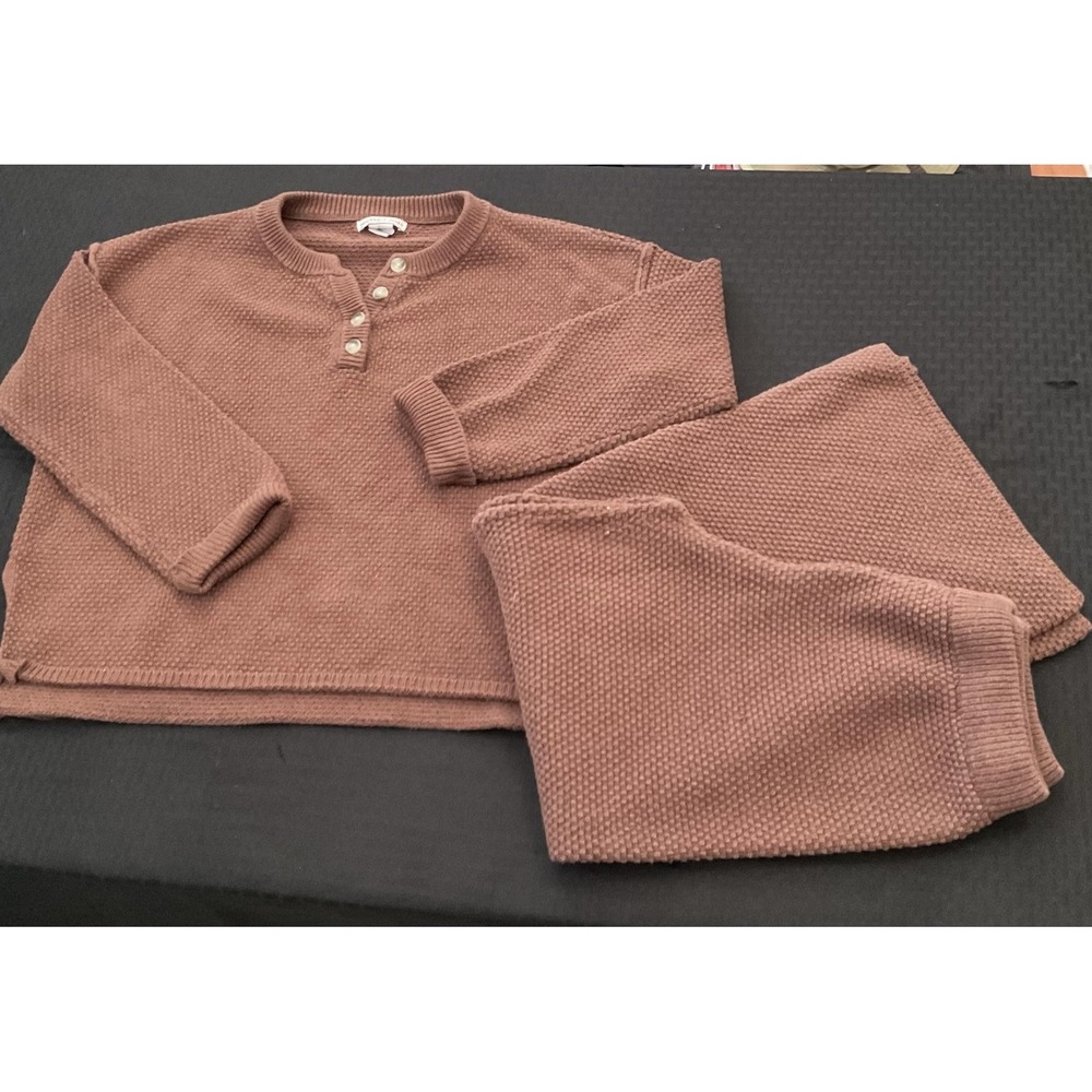 Sincerely Jules Sweater Pants Set Womens Small Brown Knit Henley Lounge 2pc